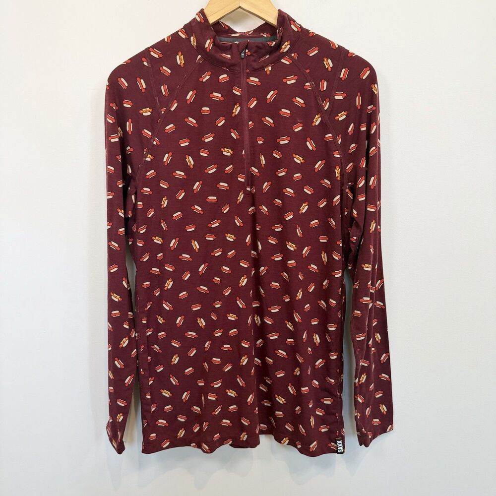 SAXX Shirt Mens Medium Red Hot Dog Viewfinder Base Layer Hiking Outdoors